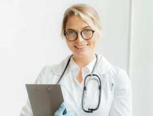 physician with clipboard