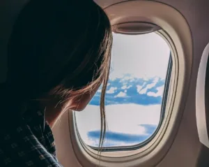 ophthalmologist looking out a plane window
