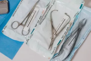 surgical tools wrapped in plastic